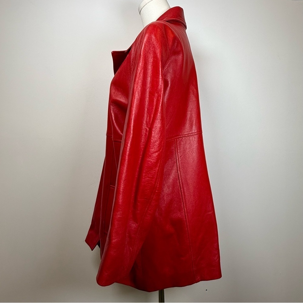 Vintage Studio Retro 80’s Red Leather Jacket Padded Shoulders Womens Size Large - Picture 4 of 10